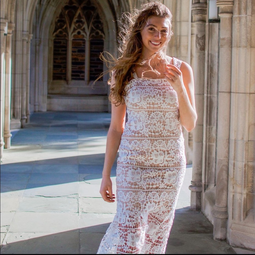 Revolve L+F White Lace Lined Midi Dress NWT